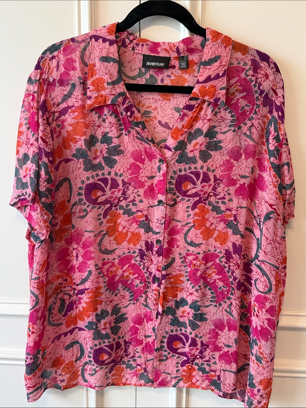 Avenue Pink Orange Floral Button-Down Shirt